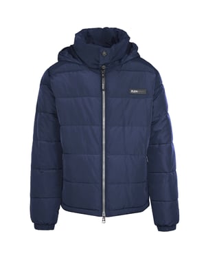 Plein Sport Bold Back Logo Wattierte Jacke in Marineblau