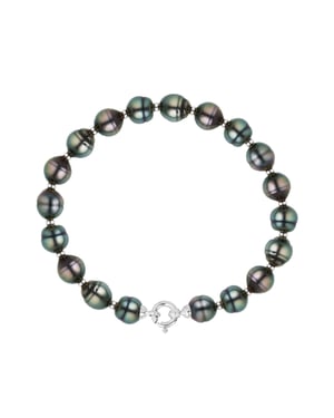 Armband echte Tahiti-Zuchtperlen, eingekreist, 9-10 mm