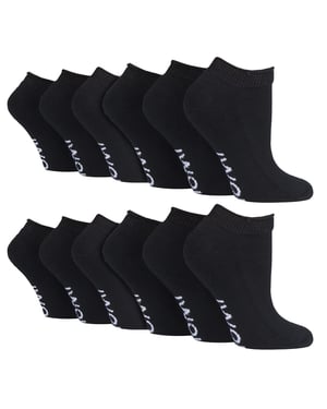 12 Paar Multipack Diabetiker-Trainersocken für geschwollene Füße & Knöchel | IOMI | Baumwolle gepolstert extra breite Low Cut Socken für Männer & Frauen - Schwarz