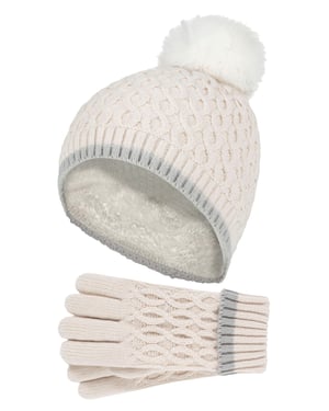 Wärmehalter - Thermoisolierte Pom Pom Bommelmütze und Handschuhe für Mädchen | bunte Pastellfarben - Buttercreme