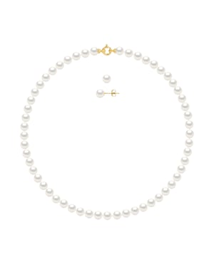 DIADEMA - Set - Halskette/Ohrringe - Echte Süßwasserperlen - Gelbgold