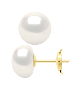 Ohrringe aus Gelbgold 375 und echten Süßwasser-Zuchtperlen, Knopfgröße 10–11 mm