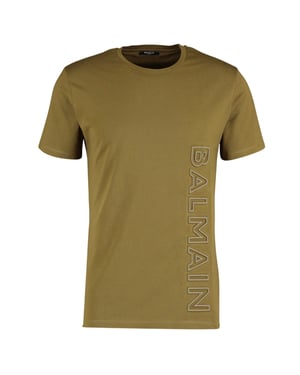 Balmain-T-Shirt mit Relief-Logo in Khaki