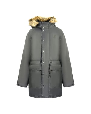 Fred Perry gepolsterte gewachste Baumwolle mit Kapuze Schwarz Parka Jacke