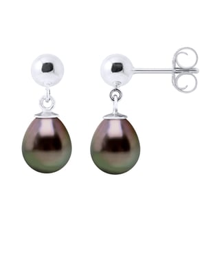 Ohrringe aus Silber 925 und echten Tahiti-Zuchtperlen Birne 8-9 mm