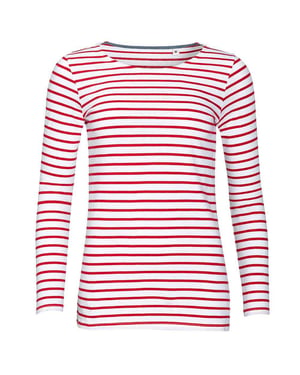 SOLS - "Marine" T-Shirt für Damen Langärmlig (Weiß/Rot)