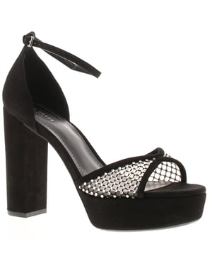 Ted Baker Damenabsätze Bexins Wildleder Leder Plateausandalen Blockabsatz Peeptoe Schwarz