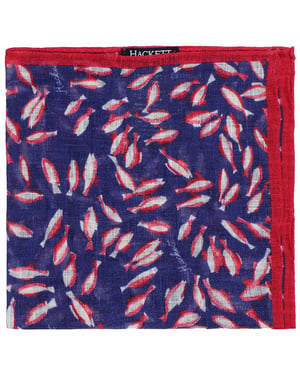 Hackett London Leinen gedruckt Koi Fish Mens Navy/Red Hank Taschentücher