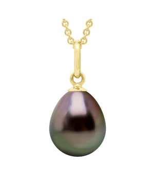 Anhänger Gelenkfaden Gelbgold 375 und echte Tahiti-Zuchtperle Birne 9-10 mm