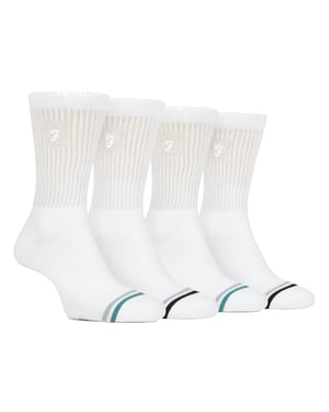 Herren Bambus-Sport-Socken in Schwarz & Weiß | Farah | 4er-Pack | Diabetiker-freundliche Sport-Socken mit glatter Zehennaht & lockerem Oberteil | Tennis Gym Running Socken - Weiß