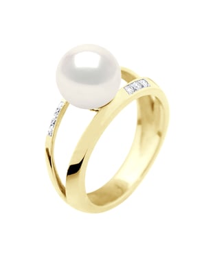 Armreif-Ring-Schmuck 0,06 cts – Gelbgold – echte Süßwasser-Zuchtperle, rund 8–9 mm
