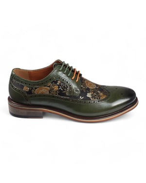 Justin Reess Herren-Brogue-Schuhe aus grünem Leder mit Blumenmuster - Ross