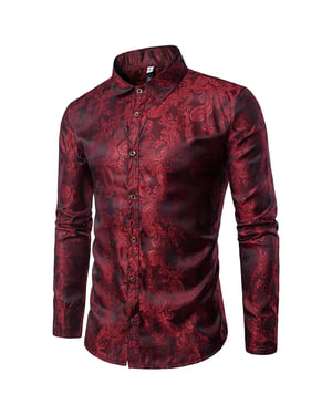 Slim Fit Hemd in Kastanienbraun mit besticktem Paisleymuster