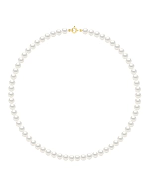 Halskette Gold – Reihe aus echten Süßwasserperlen, halbrund, 6–7 mm