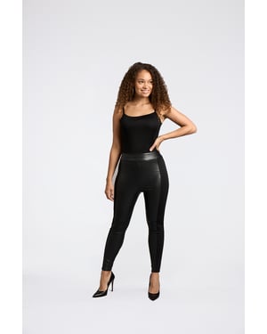 Alexis PU Seitenwand Leggings - Schwarz
