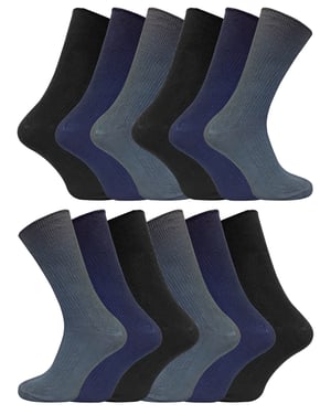 12 Paar Multipack Herren 100% Baumwolle Diabetiker freundliche Socken | Socken Snob | gerippt nicht elastisch lose breite Top Socken - TSFD02