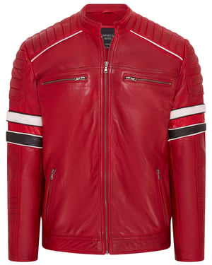 Rote gesteppte Biker-Rennjacke aus Leder für Herren – Brevik