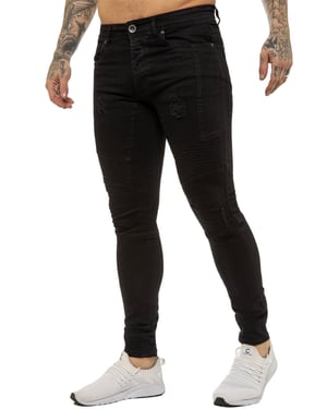 Enzo | Herren Skinny Stretch Biker Denim Jeans - Schwarz