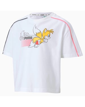 Puma x Sega Sonic Graphic Kurzarm-T-Shirt mit Rundhalsausschnitt, weiß, für Kinder