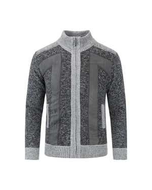 Herren Strickjacke mit Reißverschluss Stehkragen Cardigan Grobstrick Gefüttert Pullover für den Winter Dunkelgrau