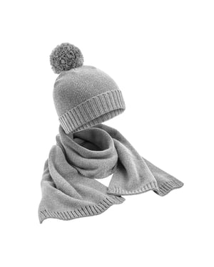 Beechfield Unisex Erwachsene Flecked gestrickte Mütze und Schal Set (Hellgrau)