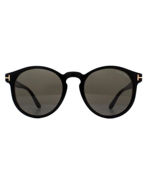 Tom Ford Runde Unisex-Sonnenbrille glänzend schwarz grau rauch