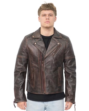 Brando Herren-Bikerjacke aus Leder mit doppeltem Kreuzreißverschluss und Casablanca