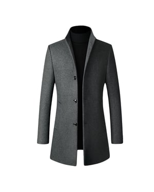 Herren Wollmantel Lang Slim Fit Stehkragen Business Mantel für den Winter Grau