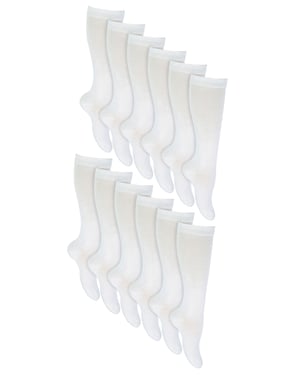 12 Paar Multipack Mädchen Kniestrümpfe | Atmungsaktive lange Baumwolle Schule Socken | Farbe Option - Grau, Schwarz, Weiß, Blau - Weiß