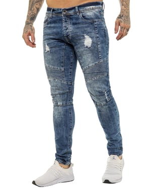 Enzo | Herren Skinny Stretch Biker Denim Jeans - Blau