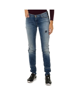Frauen lange getragen und zerrissen Effekt Denim Hosen 6Y5J06-5D2ZZ