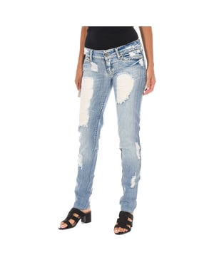 Lange Hose aus Denim mit Chiffon D012929-D024 Frau
