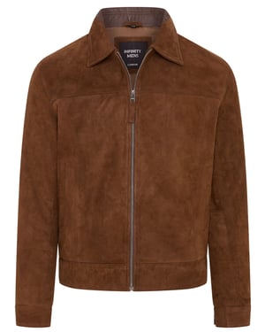 Braune Harrington-Bikerjacke aus klassischem Wildleder im Retro-Stil für Herren - Bryne