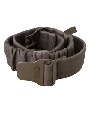 Costume National Damen Grauer Leder Gürtel mit Silberner Schnalle