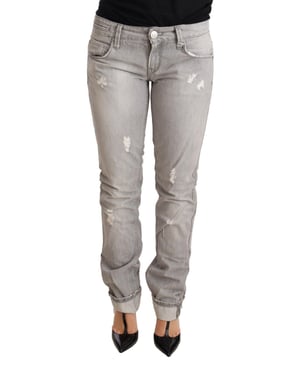 Acht Graue Zerrissene Baumwolle Slim Fit Jeans