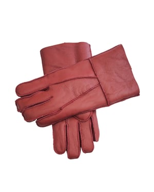 Rote Unisex-Handschuhe aus Schaffell mit aufrollbaren Bündchen