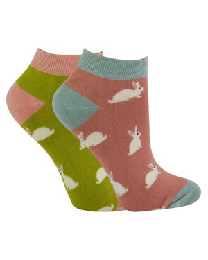 2 Paar Multipack Damen Bambus Trainer Socken | Miss Sparrow | Atmungsaktive Neuheit Tiermuster Socken - Kaninchen