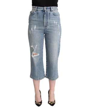 Dolce & Gabbana Blaue Zerrissene Baumwoll-Denim Capri-Cropped Damenjeans