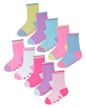 Rutschfeste Baby Mädchen Fersen- und Zehensocken | 10 Paar Multipack | Niedliche und weiche Kleinkindersocken mit Griffen - Style 1