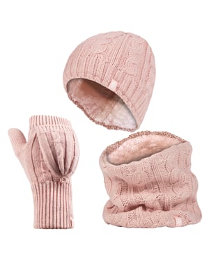 Heat Holders - Womens Thermal Winter Fleece Mütze, Halswärmer und Converter Handschuhe Set - Dusky Pink