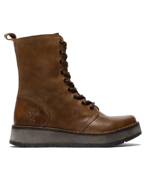 Fly London Damen-Stiefeletten RAMI043, leger, Leder, zum Schnüren, Hellbraun