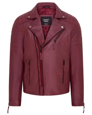 Burgunderrote Brando Double Cross Zip Leder-Bikerjacke für Herren – Fagernes