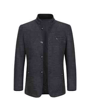 Herren Kurzer Slim Fit Mantel mit Stehkragen Business Casual Wollmantel Grau