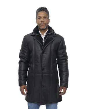 Warmer Herren-Lammfell-Schaffell-Ledermantel-Florence