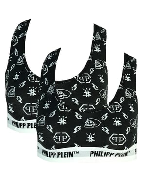 Philipp Plein Symbole Logo Schwarz Unterwäsche Sport-BH Zwei-Pack
