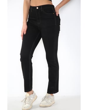 Ladies Magic Shaping High Waisted Straight Leg Jeans in Schwarz
