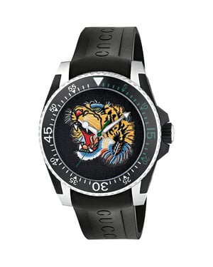 Gucci YA136318 Tauchen Tiger Motiv schwarzes Zifferblatt Herrenuhr