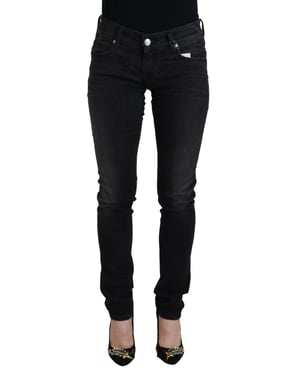 Acht Schwarze Baumwolle Niedrige Taille Slim Fit Damen Freizeit Denim Damenjeans