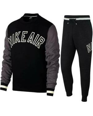 Nike Air Fleece Full Crewneck Trainingsanzug Set Schwarz