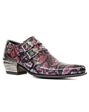 New Rock Vintage Rote Lederschnallenschuhe mit Blumenmuster-7960-S6